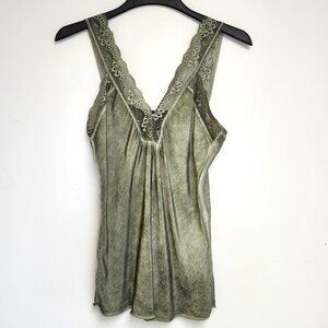 Dis Moi Women's Olive Green Camisole W/Lace Trim Size M